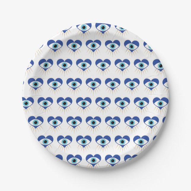 Heart Greek Evil Eye Paper Plate (Front)