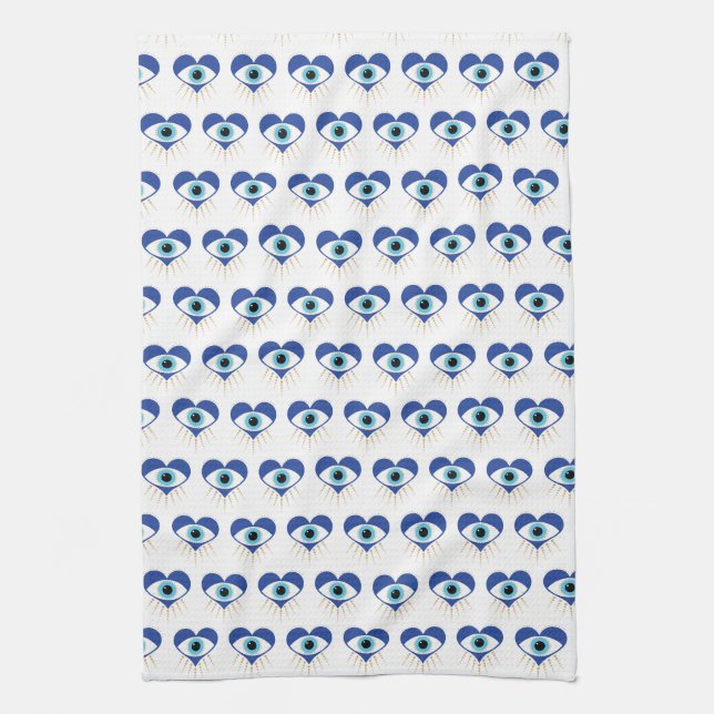 Heart Greek Evil Eye Tea Towel (Vertical)