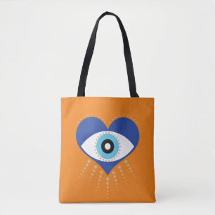 Heart Greek Evil Eye Tote Bag