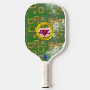 Heart Green Squares Geometric Pickleball Paddle