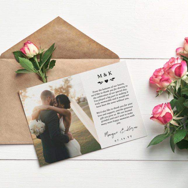 Heart & Greenery Printed Message Wedding Thank You (Creator Uploaded)