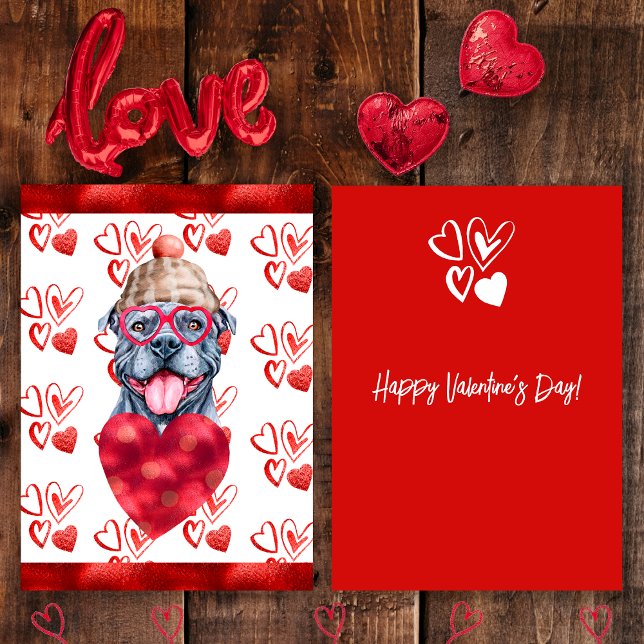 Heart Grey Pitbull Dog Lover Valentine Gift Holiday Card (Creator Uploaded)