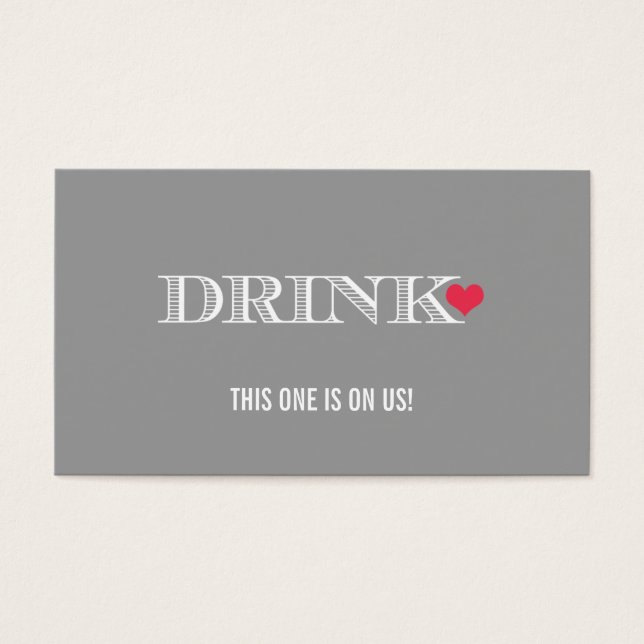 Heart Grey Red Wedding Drink Ticket (Front)