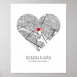 Heart Guadalajara City Map (Mexico) Poster