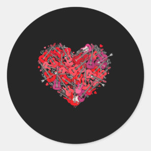 Heart Guitar Love Valentines Day Guitarist Player  Classic Round Sticker