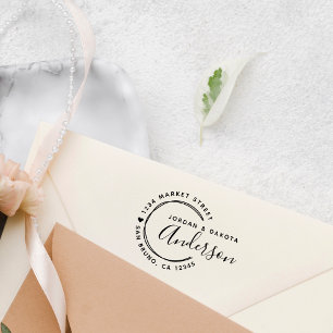 Heart & Hand-drawn Lines Newly Weds Return Address Rubber Stamp