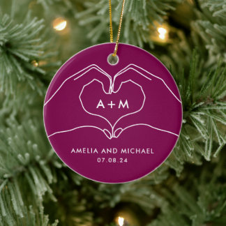 Heart Hands Couple Engagement Newlywed Ceramic Tree Decoration