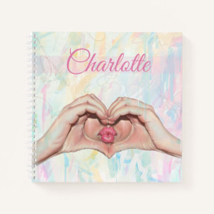 Heart Hands Kiss Art Square Spiral Notebook