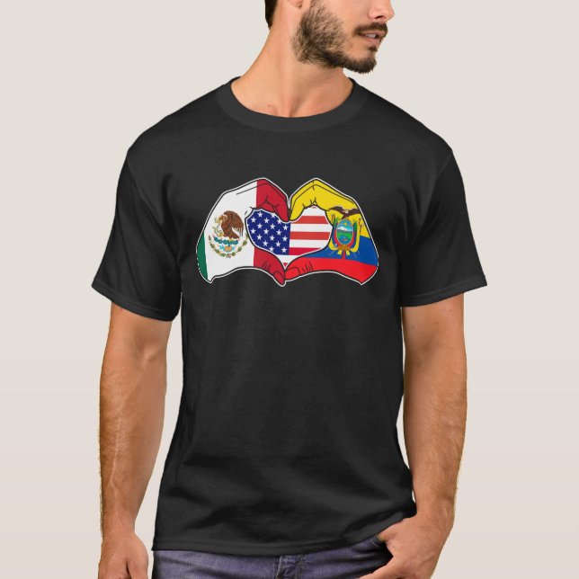 Heart hands Mexico, Ecuador and the USA. T-Shirt (Front)