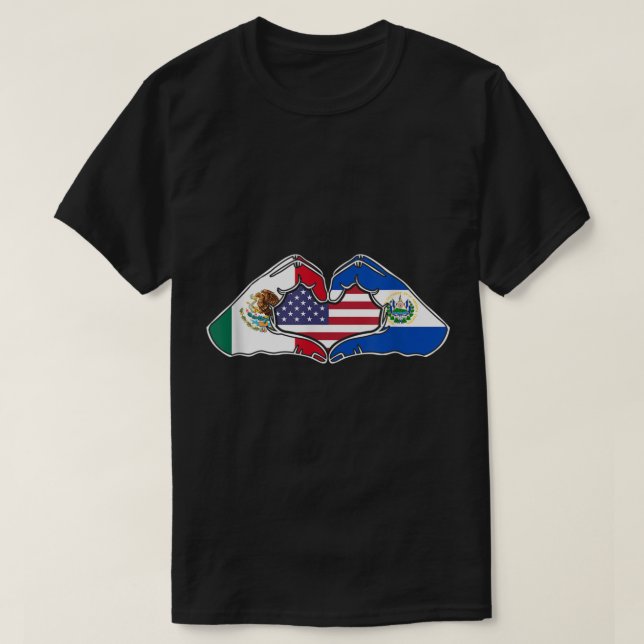 Heart hands Mexico, El Salvador and the USA.  T-Shirt (Design Front)