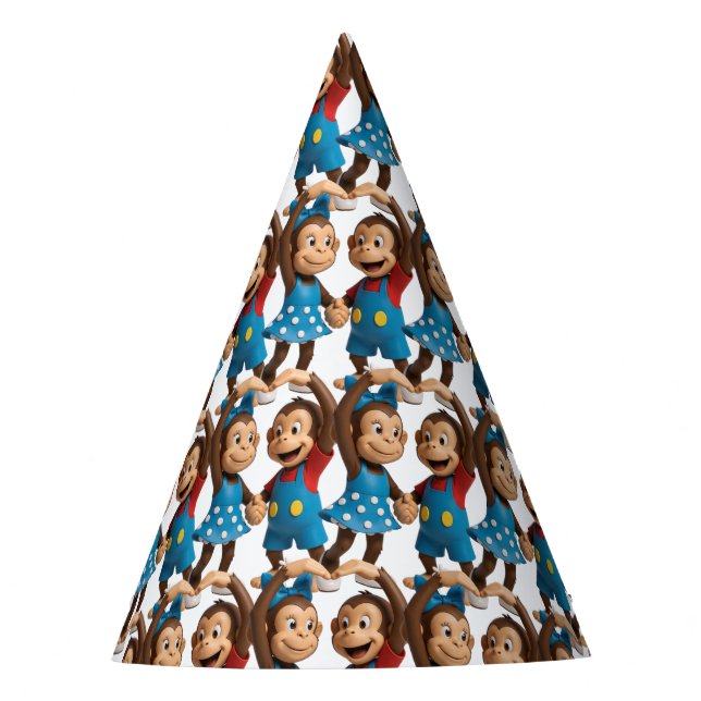 Heart Hands Monkeys  - Sweet Mimo & Zina Party Hat (Front)