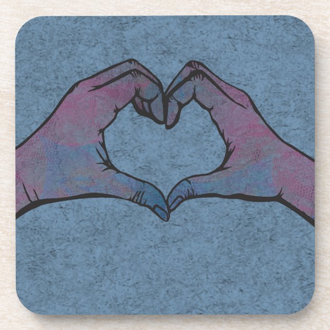 Heart Hands on Blue Background Coaster (Front)