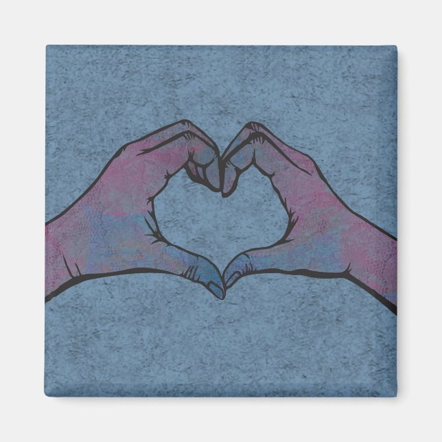 Heart Hands on Blue Background Magnet (Front)