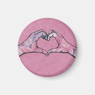 Heart Hands on Pink Background Magnet