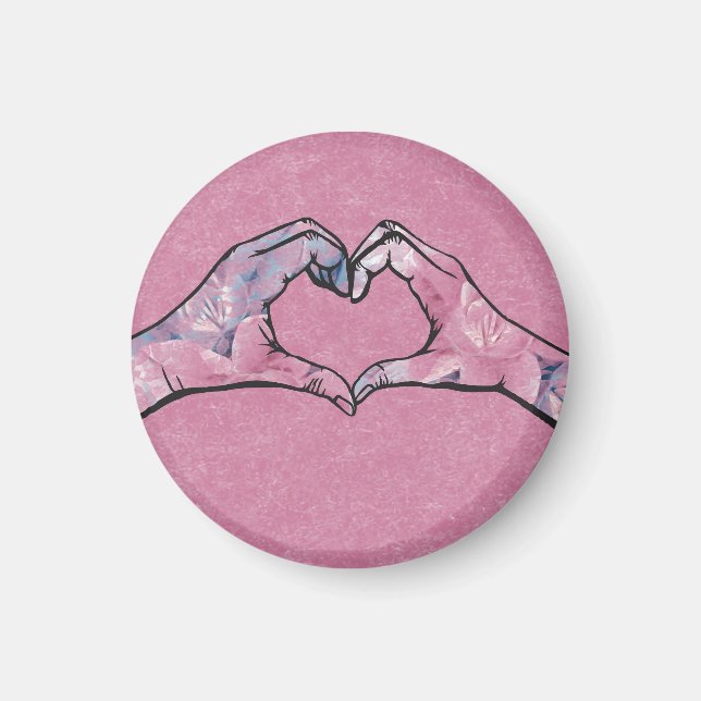 Heart Hands on Pink Background Magnet (Front)