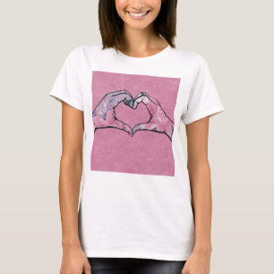 Heart Hands on Pink Background T-Shirt