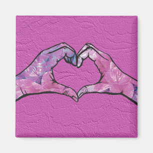 Heart Hands on Pink Lace Background Magnet