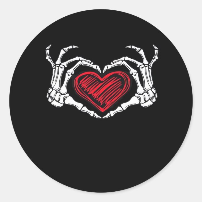 Heart Hands Skeleton Classic Round Sticker (Front)