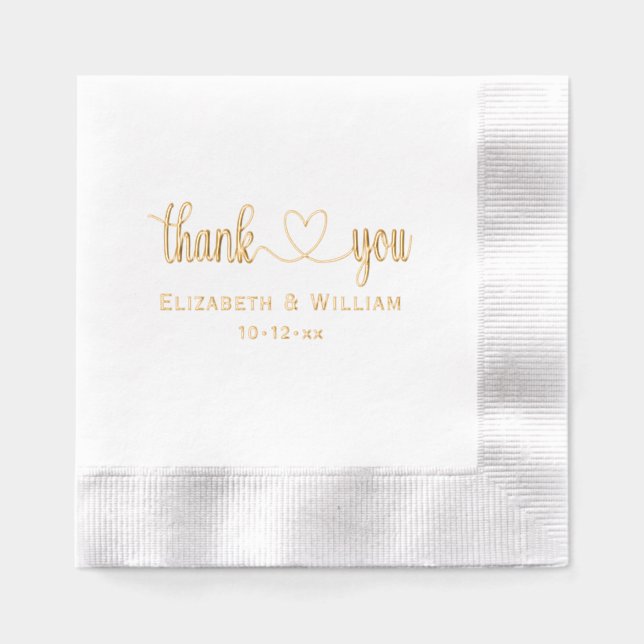 Heart Handwriting Wedding Typography Thank You #3 Foil Napkins (Front)