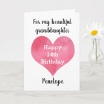 Heart Happy 14th Birthday for Granddaughter Card<br><div class="desc">A pink watercolor heart featured on the front of this happy 14th granddaughter birthday card,  which you can easily personalise with her name. Inside this 14th birthday card reads a birthday message for her,  but you can also personalise if wanted. There is a happy birthday message on the back.</div>