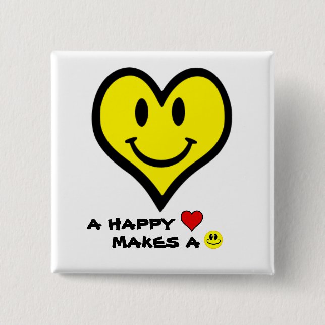 Heart Happy Face 15 Cm Square Badge (Front)