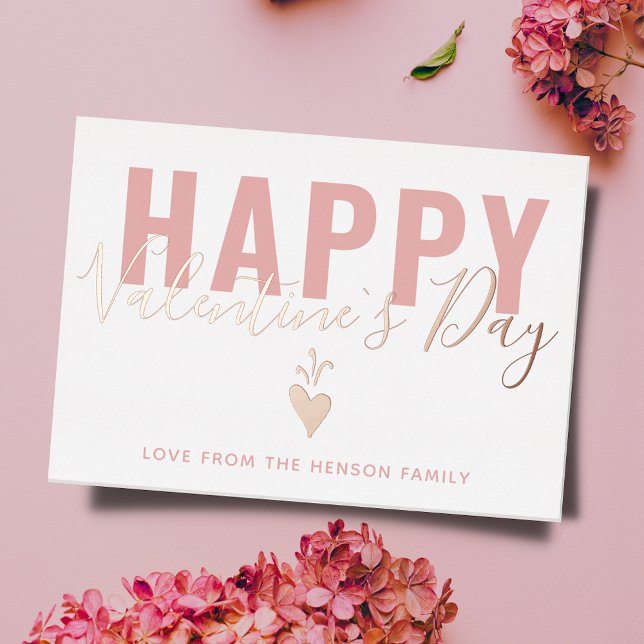 Heart Happy Valentine`s Day Script Foil Holiday Card (Creator Uploaded)
