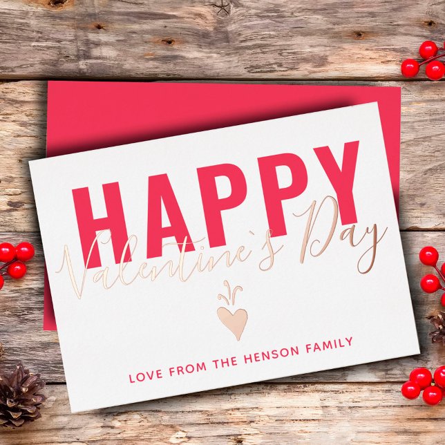Heart Happy Valentine`s Day Script Foil Holiday Card (Creator Uploaded)