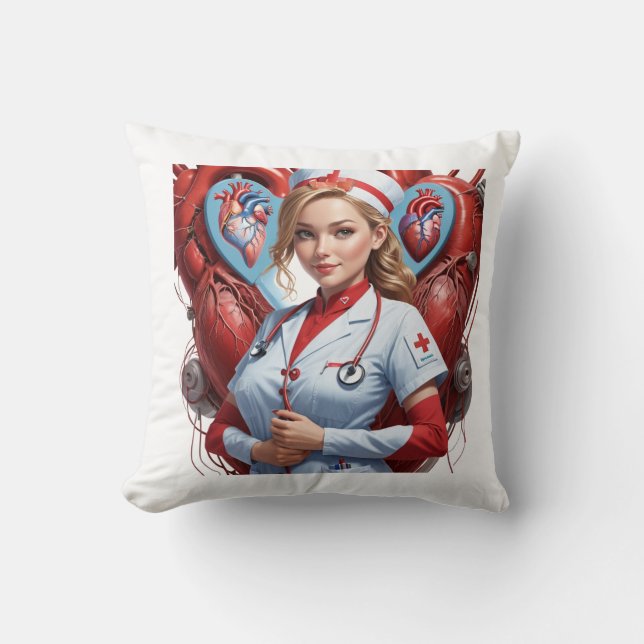 Heart & Healing – Nurse with Anatomical Heart  Cushion (Front)