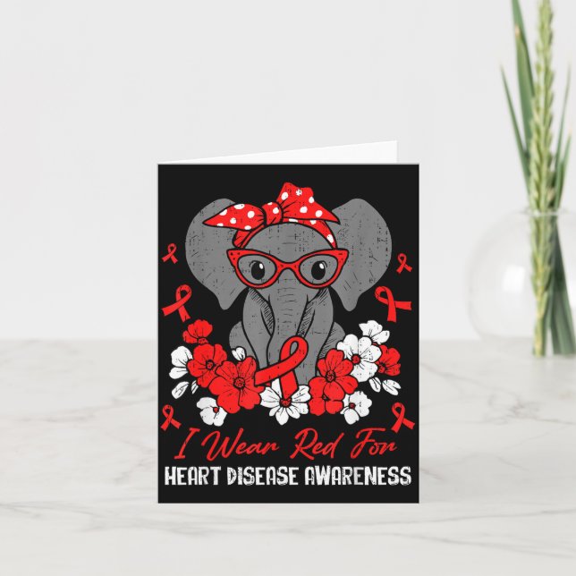 Heart Health Elephant Red Ribbon Heart Disease Awa Card (Front)