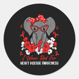 Heart Health Elephant Red Ribbon Heart Disease Awa Classic Round Sticker