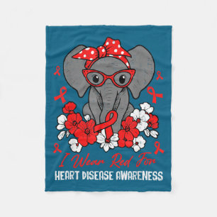 Heart Health Elephant Red Ribbon Heart Disease Awa Fleece Blanket
