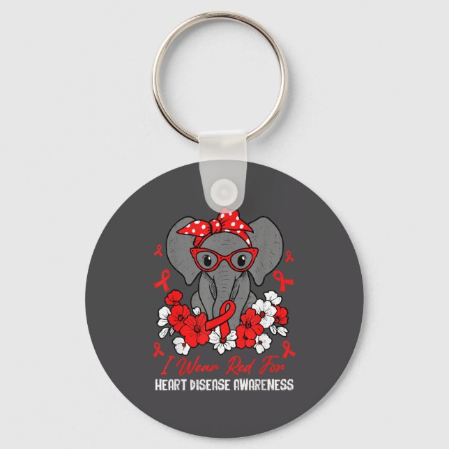 Heart Health Elephant Red Ribbon Heart Disease Awa Key Ring (Front)