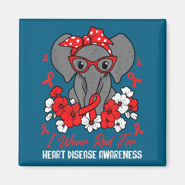 Heart Health Elephant Red Ribbon Heart Disease Awa Magnet (Front)