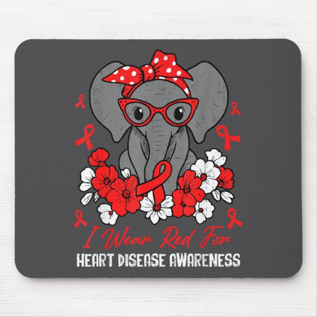 Heart Health Elephant Red Ribbon Heart Disease Awa Mouse Mat (Front)