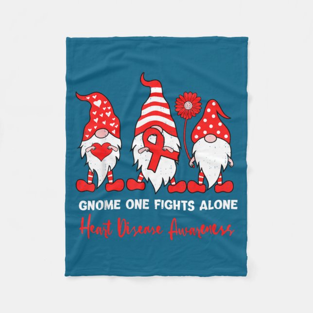 Heart Health Gnome Heart Disease Awareness Chd Red Fleece Blanket (Front)