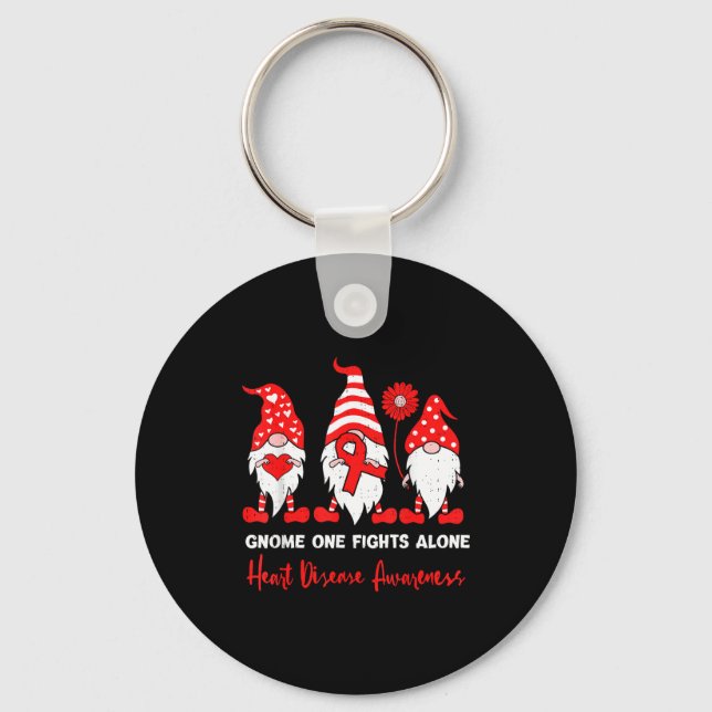 Heart Health Gnome Heart Disease Awareness Chd Red Key Ring (Front)