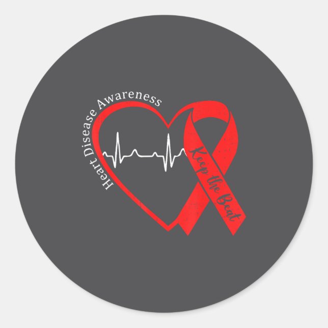 Heart Health Heart Disease Awareness Chd Heartbeat Classic Round Sticker (Front)