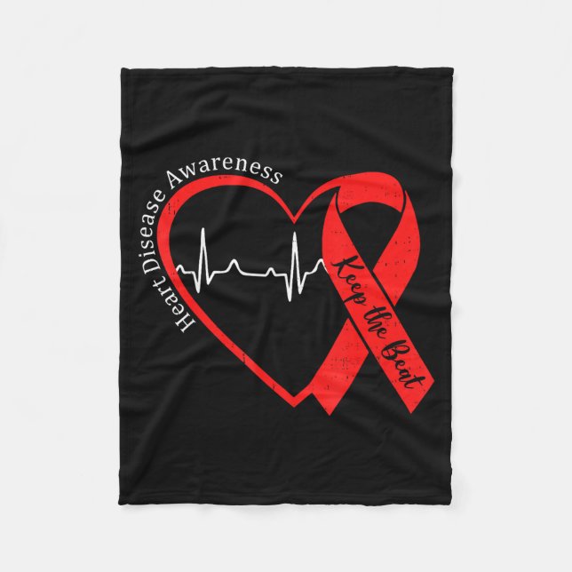 Heart Health Heart Disease Awareness Chd Heartbeat Fleece Blanket (Front)