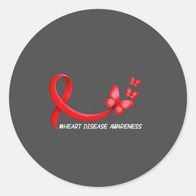 Heart Health Heart Disease Awareness Chd Red Ribbo Classic Round Sticker (Front)