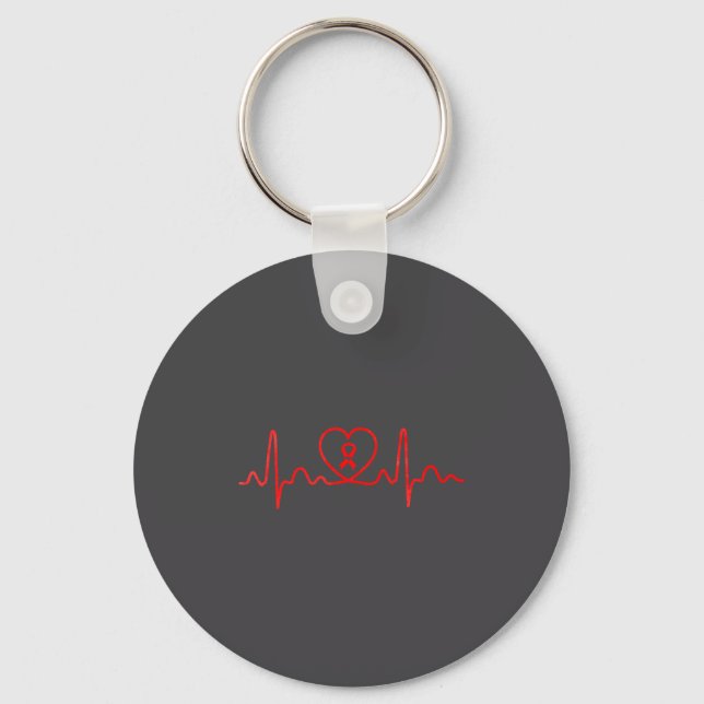 Heart Health Heart Disease Awareness Heartbeat Chd Key Ring (Front)