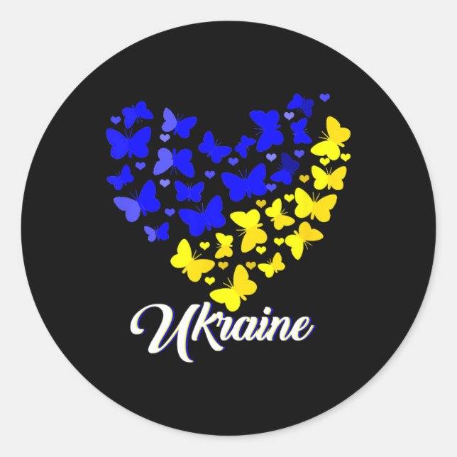 Heart Heart Ukraine Shirt Butterfly I Stand With U Classic Round Sticker (Front)