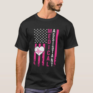 Heart Heartbeat Pink American Flag - Medical Assis T-Shirt