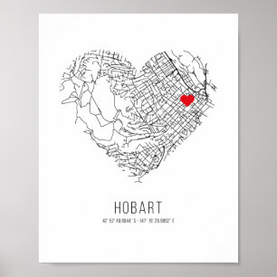 Heart Hobart City Map (Australia) Poster