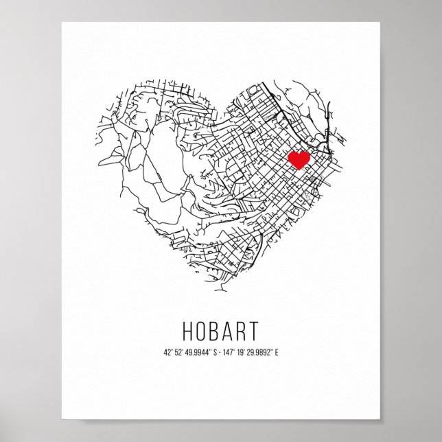 Heart Hobart City Map (Australia) Poster (Front)