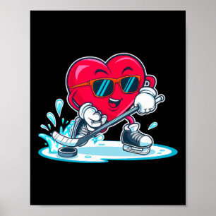 Heart Hockey Shirt Valentines Day Boys Men Kids Ho Poster