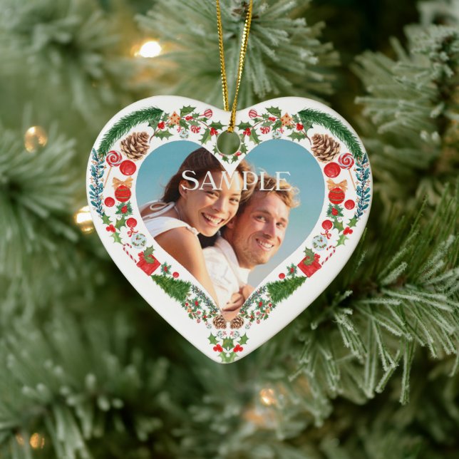 Heart Holiday Wreath Photo Template Ceramic Tree Decoration (Tree)