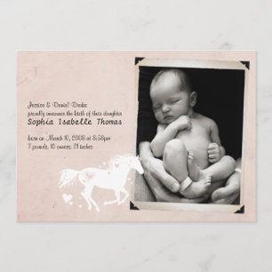 Heart Horse Baby Girl Birth Announcement