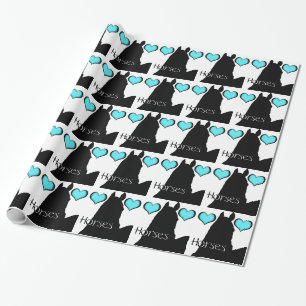 Heart Horses I Aqua Heart (white background) Wrapping Paper