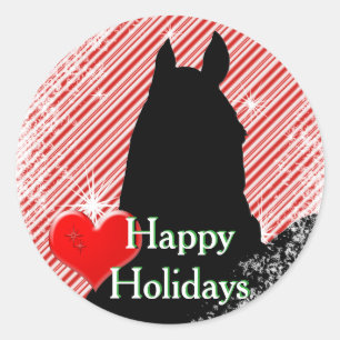 Heart Horses I Holiday (Candy Cane Bkgrd) Classic Round Sticker