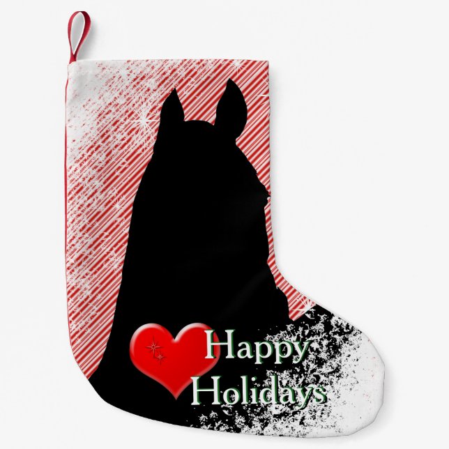 Heart Horses I Holiday (Candy Cane Bkgrd) Small Christmas Stocking (Front)
